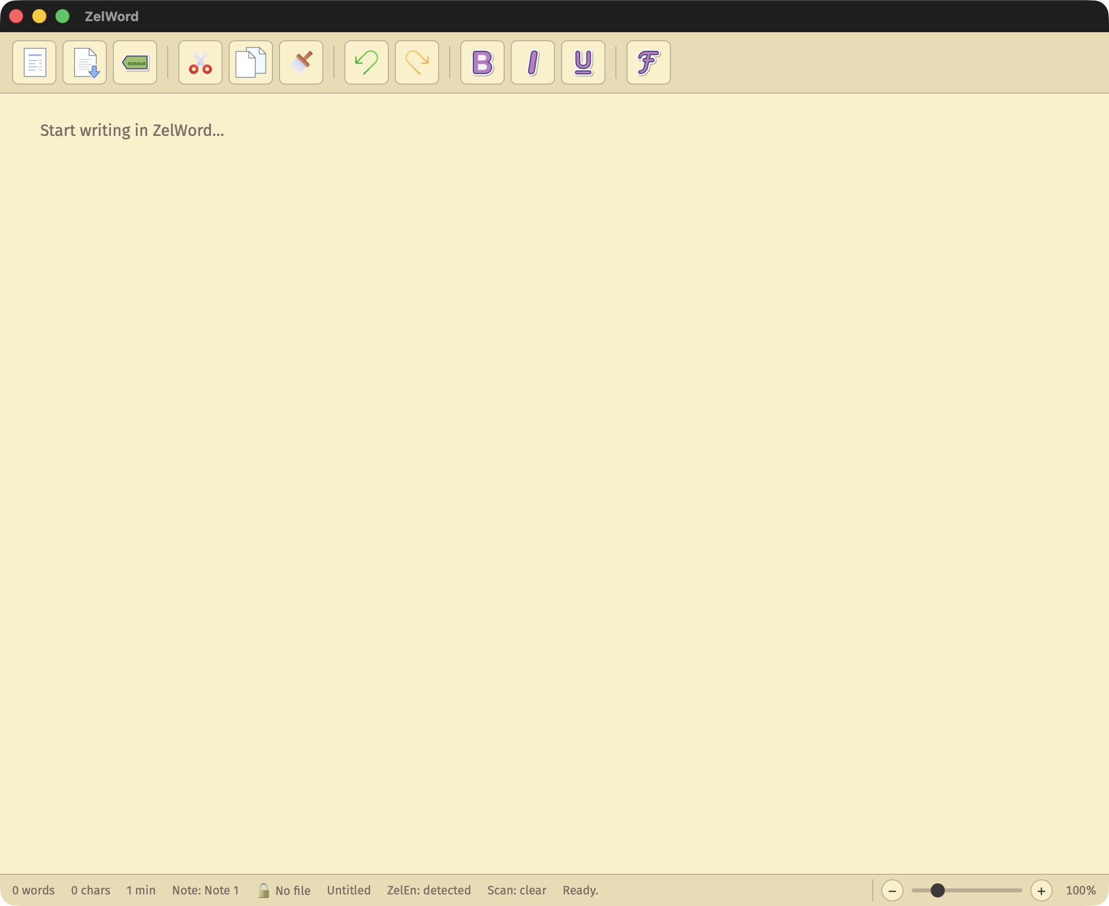 ZelWord light theme blank writing canvas