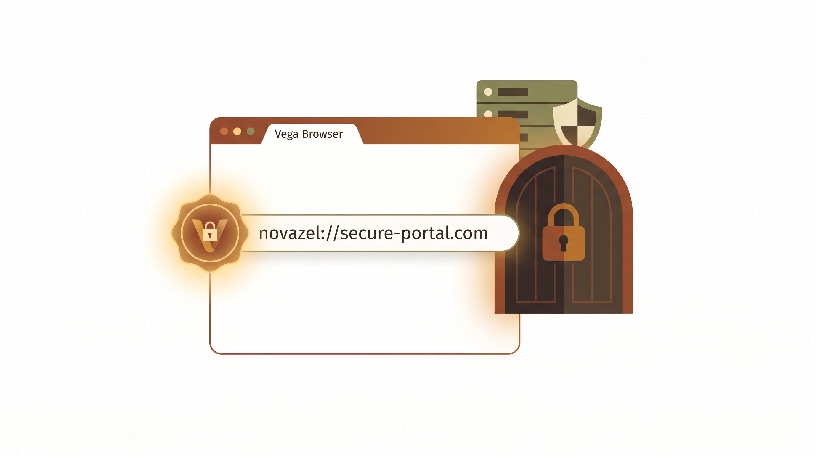 Vega Browser opening novazel://secure-portal.com with identity verification