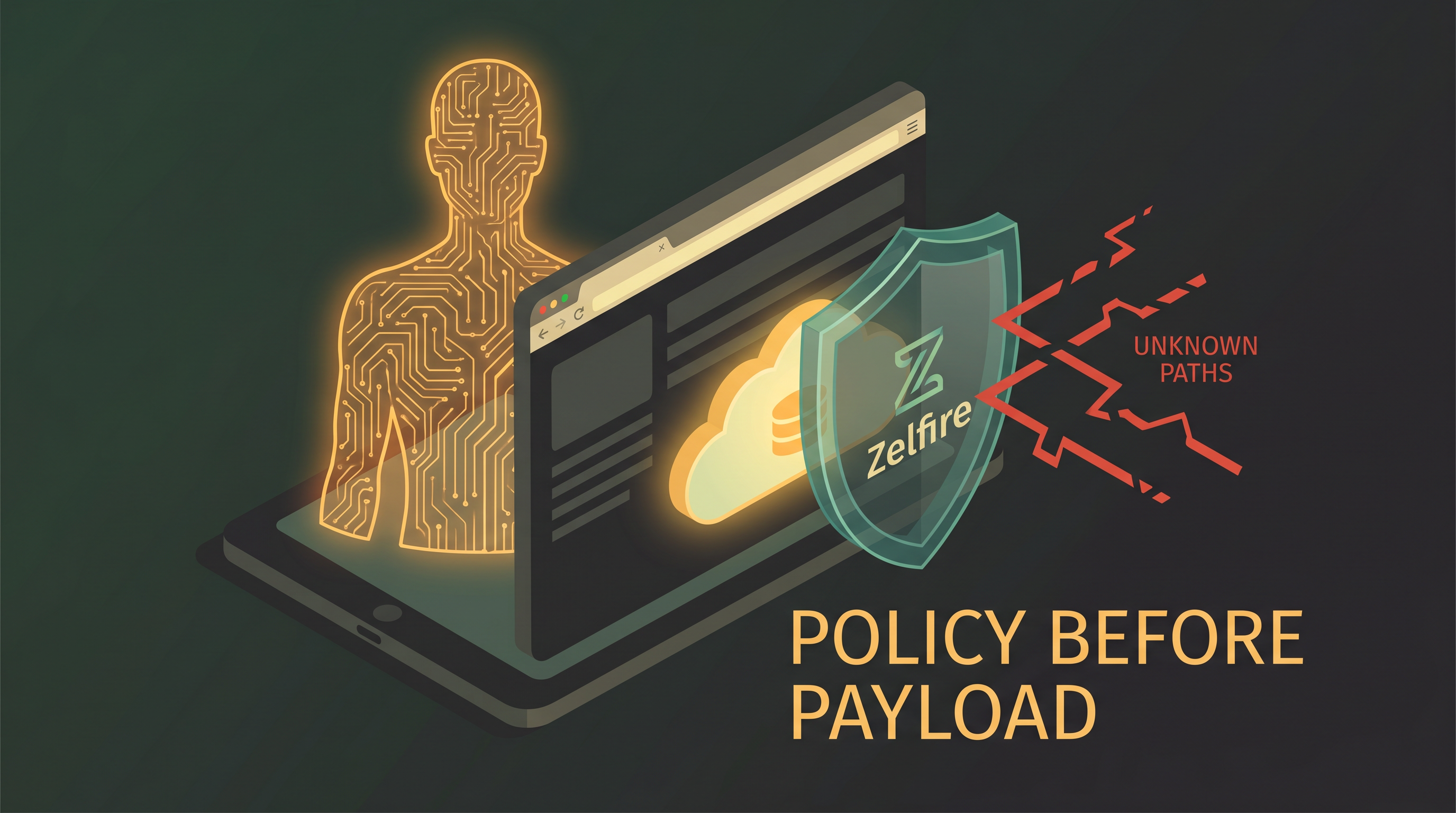 Policy Before Payload — Zelfire shield blocks unknown paths