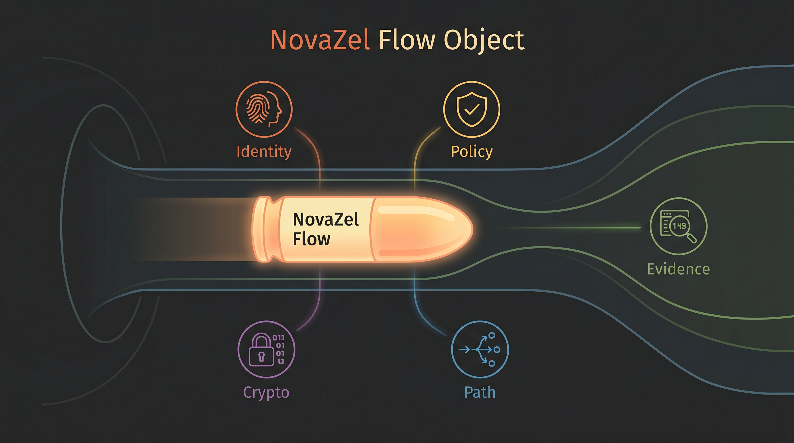 NovaZel Flow Object — Identity, Policy, Crypto, Path, Evidence