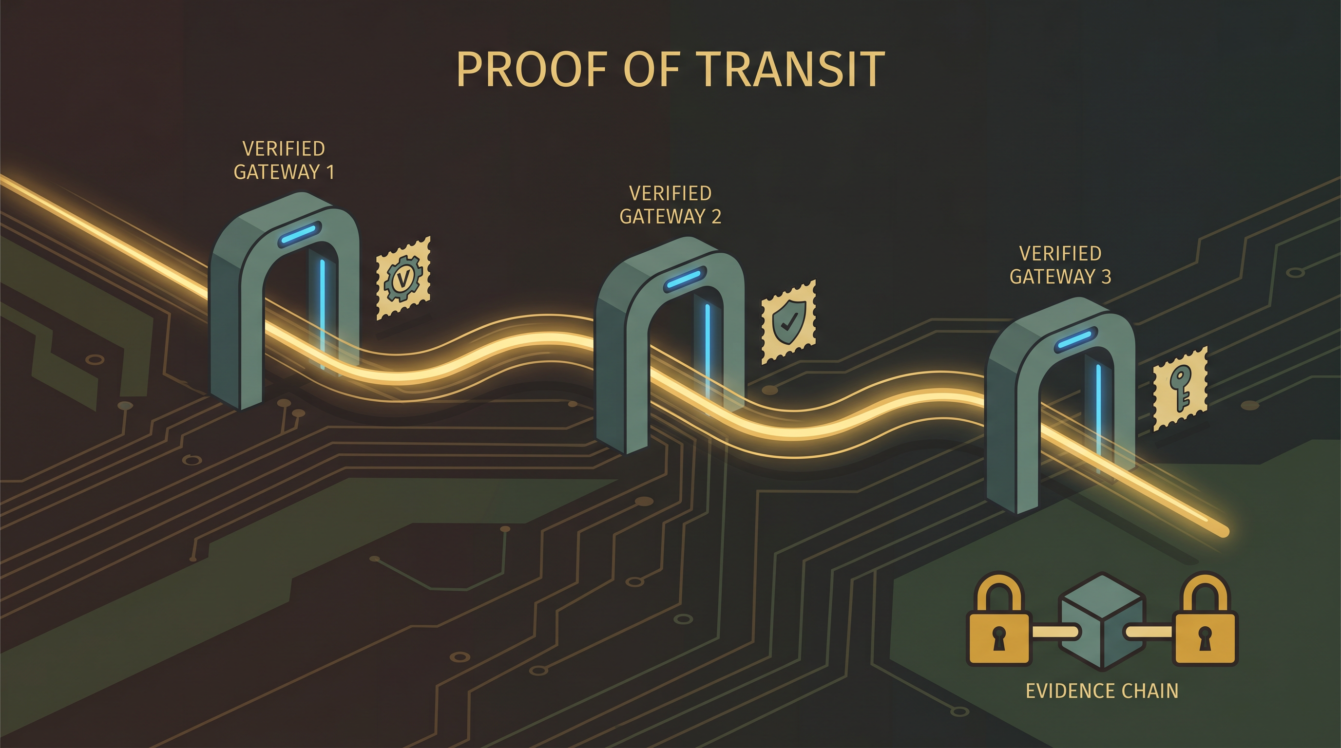 Proof of Transit — Verified Gateways 1, 2, 3 forming an Evidence Chain